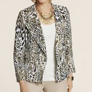 Chico’s Animal Print Moto jacket 100% Linen, Size: S